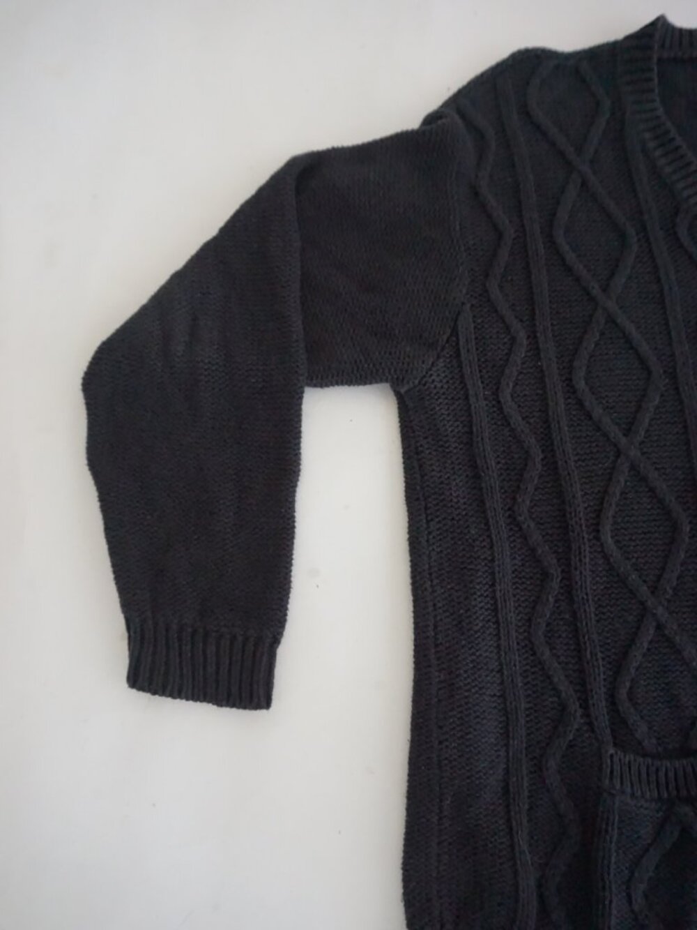 Vintage Cabin Creek Black Cable Knit Textured Cotton Blend Boho Cardigan 1X - Picture 7 of 11